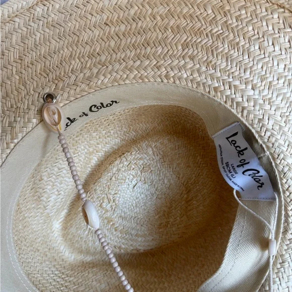 Lack Of Color Natural Straw Wide-Brim Fedora with Shell Trim - Picture 4 of 5